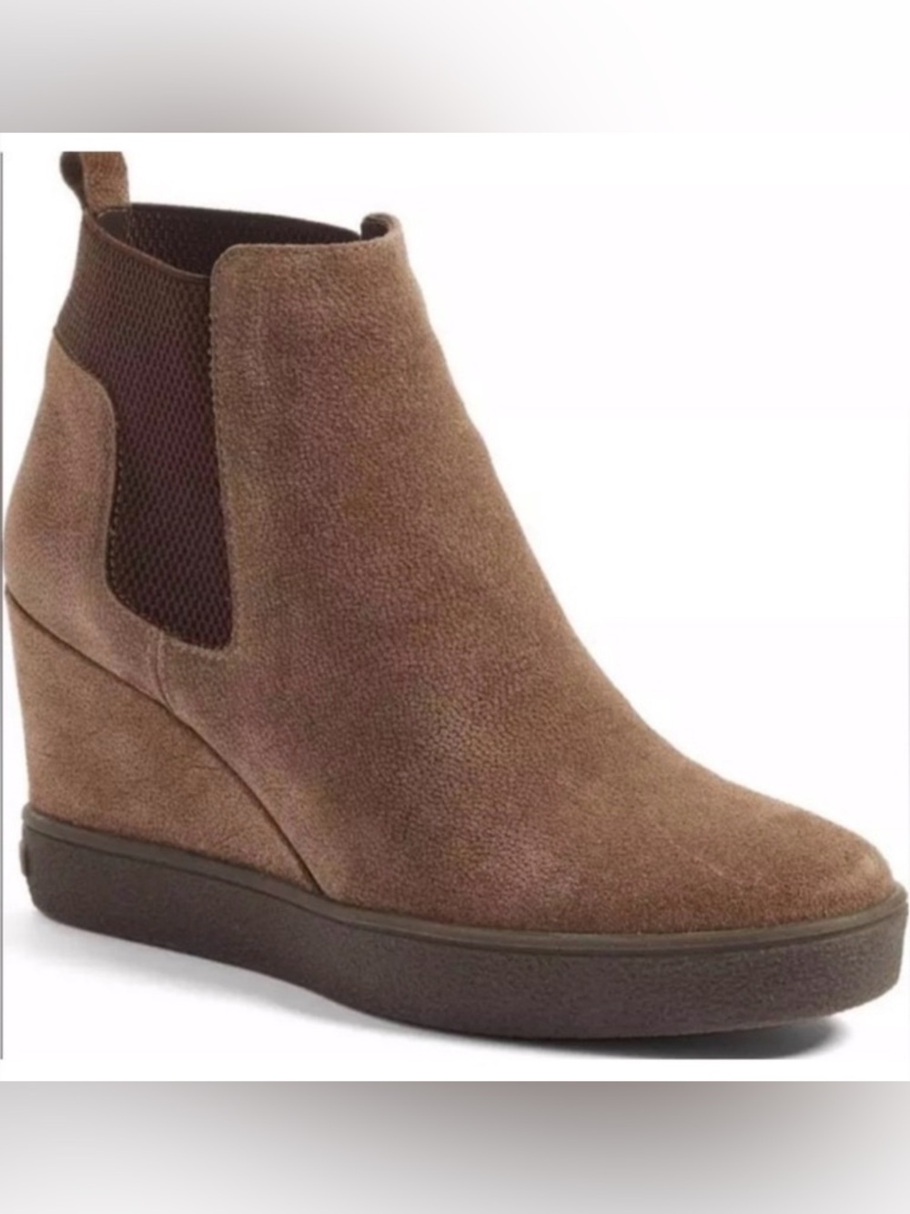 Aquatalia Claire Waterproof Suede Wedge Chelsea Ankle Boots 9.5 Tan